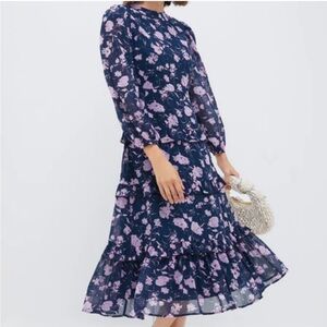 Tuckernuck Hyacinth House Navy & Blush Abstract Floral Rosalind Ruffle
